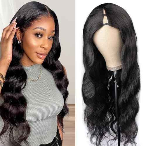 V Part Wig Human Hair 14 inch Upgrade U Part Wigs Body Wave for Black Women Beginner Friendly No Sew In and No Leave Out Glueless Brazilian Virgin Hair Natural Black Color 180% Density