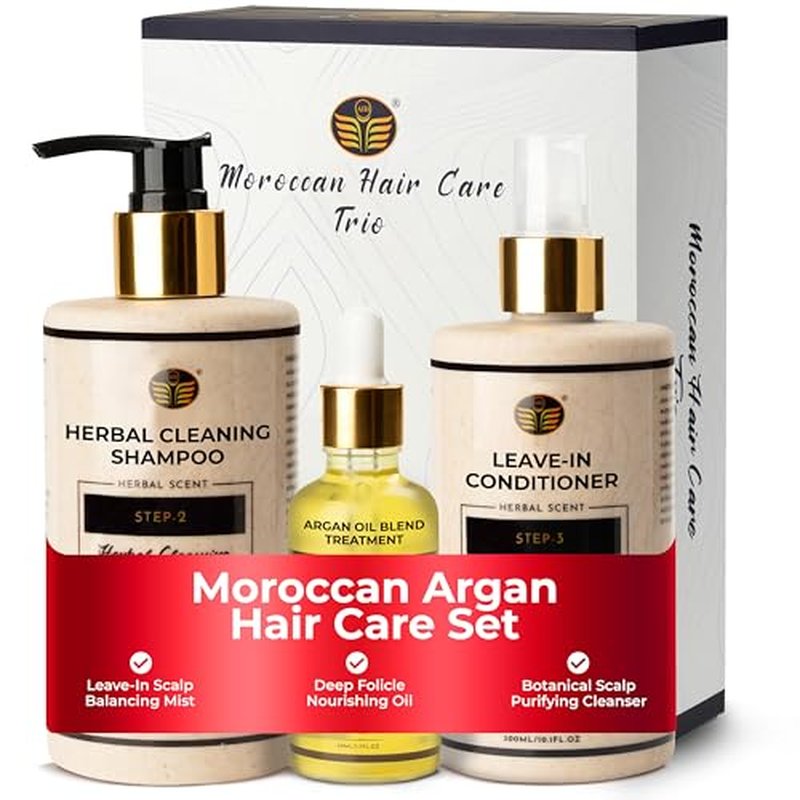 Moroccan Scalp Relief 3-Step Set ? Itch & Flake Control with Argan Oil, Herbal Shampoo & Leave-In Rinse ?Reduces Itch, Flaking & Buildup from Dryness/Irritation ? Dermatologist Approved, Sulfate-Free