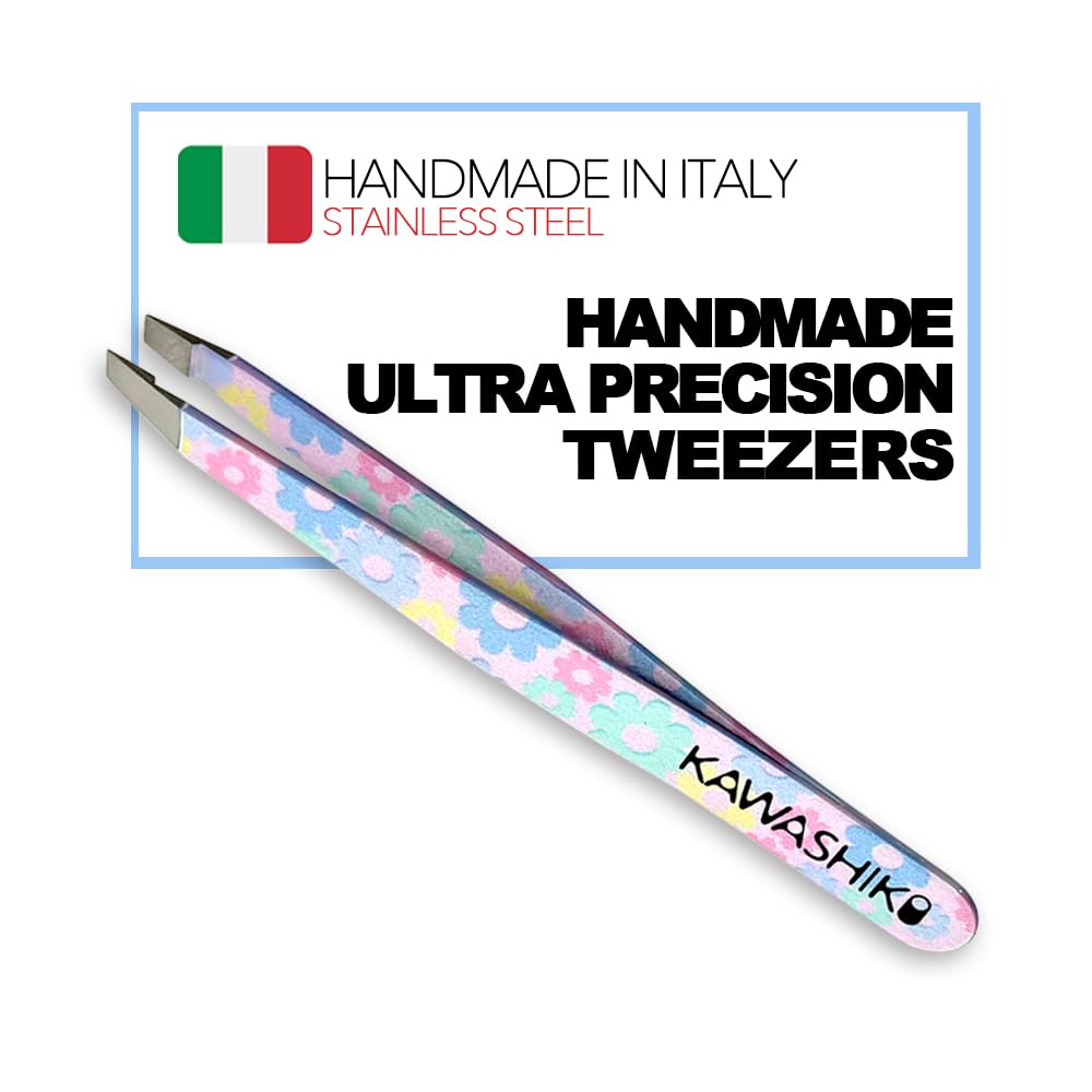 KAWASHIKI Hand-Sharpened Slant Tweezers | Ultra-Precision 25-Degree Angle for Eyebrow Shaping & Facial Hair Removal, Professional Stainless Steel for Women & Men (Sakura Breeze)