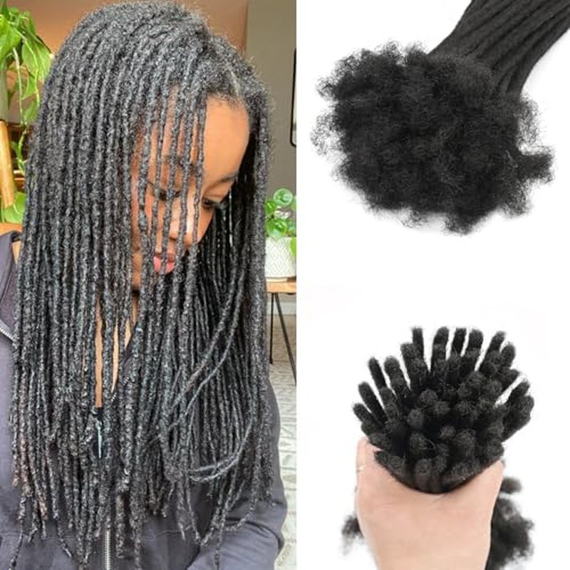 0.4cm 18 Inch Human Hair Dreadlock Extensions 30 Strands Loc Extensions Real Human Hair Natural Black for Women Men Kids Full Handmade Permanent Human Hair Locs Can Be Dyed and Bleached