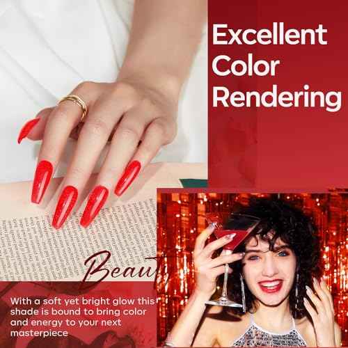 modelones Poly Nail Gel Set, 6 Colors Popular Red Collection Bright Wine Burgandy Glitter Poly Extension Gel Dark Bloody Red Builder Starter Home DIY Manicure Nail Art Gift