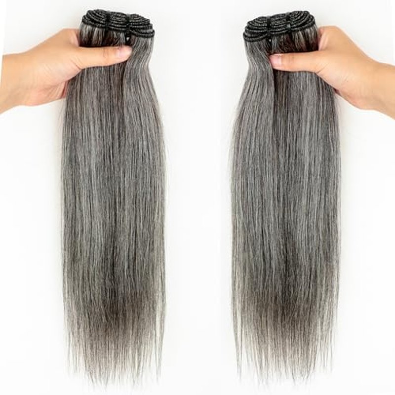 Salt and Pepper Human Hair Bundles Straight 14 14 14 inch Natural Gray Bundles Human Hair 12A Grey-White Quick Weave Hair Extensions Double Weft
