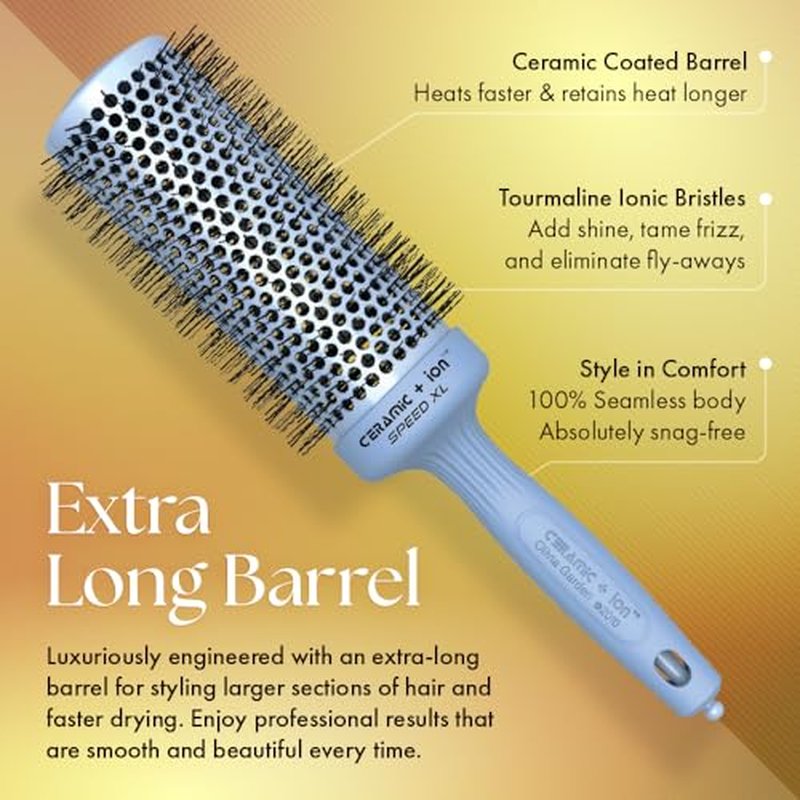 Olivia Garden Ceramic + Ion Speed XL - Extra-Long Round Thermal Hair Brush - Not Electrical - Professional Blowout Brush for Normal to Thick Hair