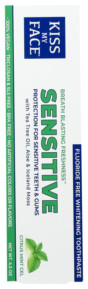 Kiss My Face Sensitive Fluoride Free Whitening Toothpaste, Citrus Mint Gel, 4.5 oz (Pack of 2)