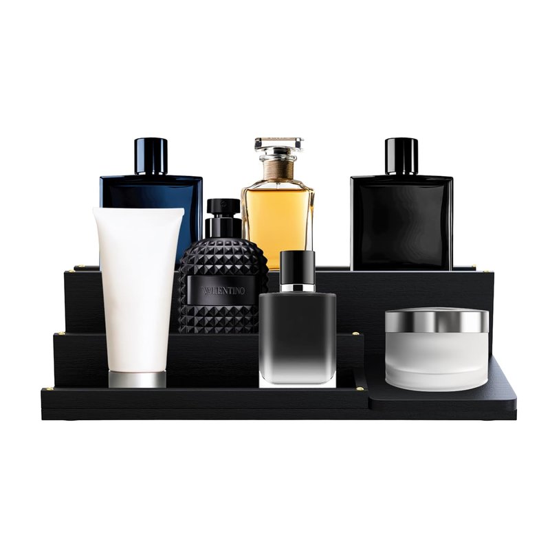 Cologne Organizer for Men - 3-Tier Solid Wood Cologne Stand with Hidden Compartments, Multi-Purpose Perfume Organizer and Display Shelf for Organizing Accessories, Ideal Gift for Men, Anniversary Gift