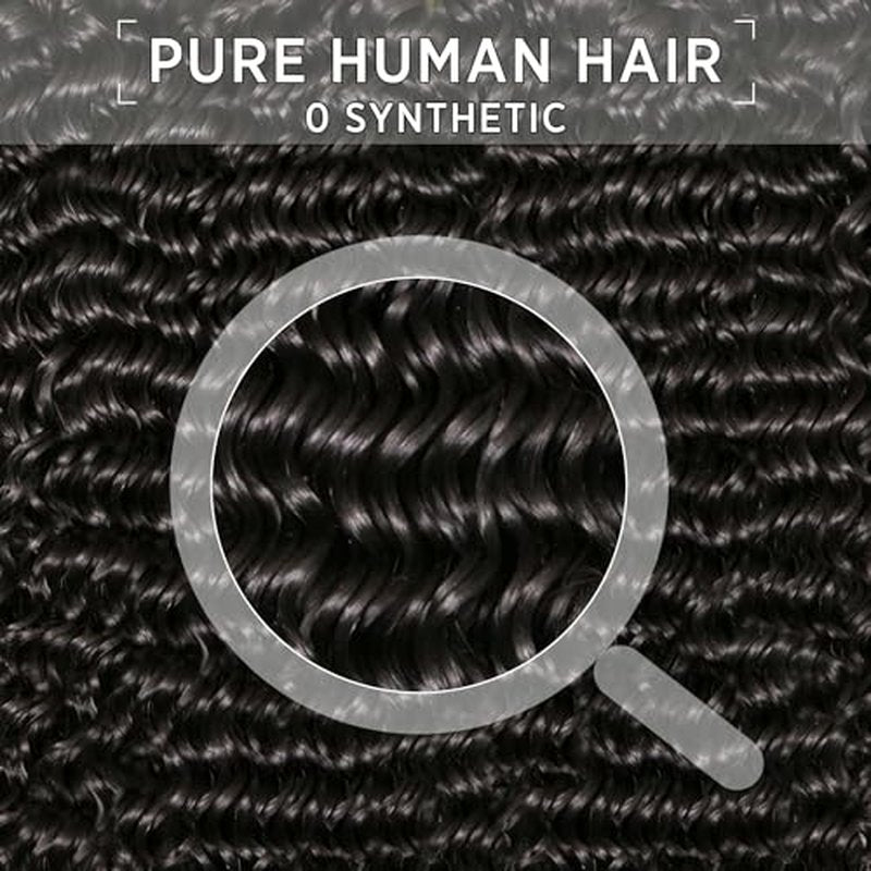 Deep Wave Bundles, Curly Bundles Human Hair, 16 18 20 Inch, Wet and Wavy, Natural Black, Soft, 285g-300g, Brazilian Hair