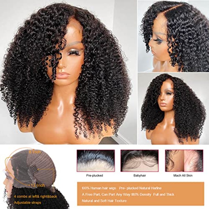 Kinky Curly Lace Front Wig 13x6 HD Lace Front Kinky Curly Wig for Women 180% Density Pre Plucked With Baby Hair Afro Kinky Curly Human Hair Wig 20Inch Kinky Curly HD Lace Front wig