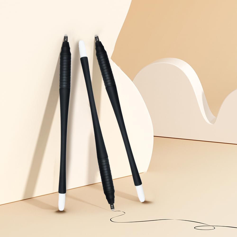Mellie's Signature Microblading Eyebrow Pen (Pack of 10) - Disposable Microblading Pen with Sterilized Blade, Comfortable Rubber Grip and Pigment Sponge for Flawless Bro (U18.18mm, Black)