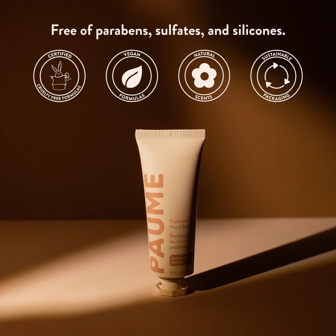 PAUME Probiotic Hand Balm, Non-Greasy, Fast Absorbing, Long Lasting Hydration, Hand Moisturizer for Dry, Chapped, Aging Skin, 2oz