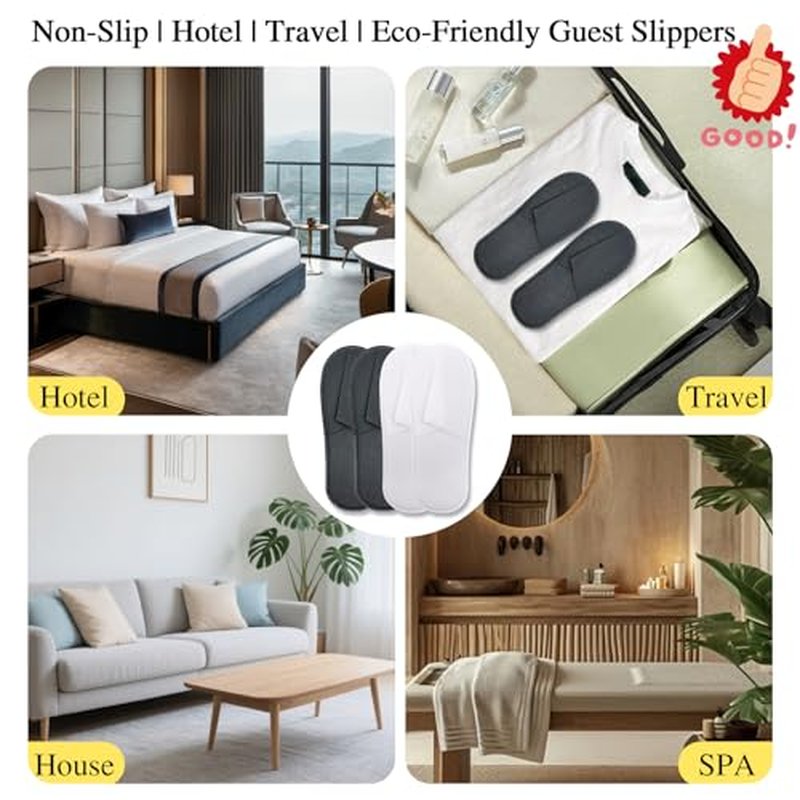 100 Pairs Disposable Slippers Bulk ? 50 White & 50 Gray Disposable Slipper for Guests, Hotel Spa Guest Slippers Closed?Toe for Travel Home