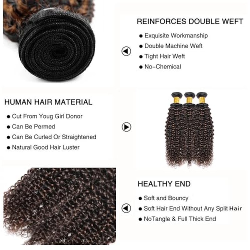 Highlight Bundle P1B30 Kinky Curly Wave Human Hair Bundles Two Tone Black Mixed With Light Brown 3 Bundles 32 32 32 Inch 1B30 Ombre Brown Wet And Wavy Bundle