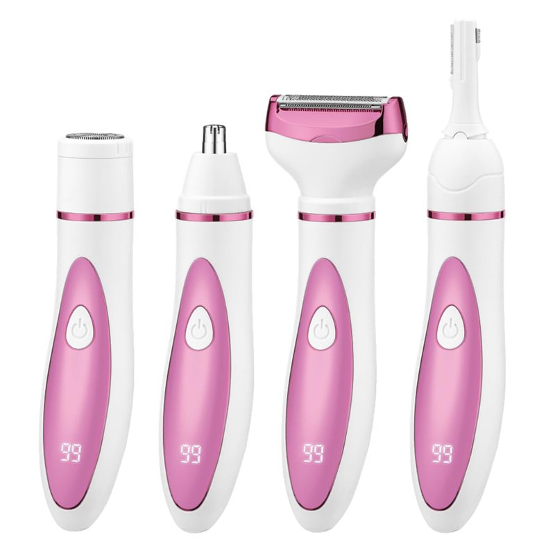 Electric Razor for Women, Bikini Trimmer Womens Shaver for Face Nose Eyebrow Body Leg Pubic Underarm Arm Ladies Rechargeable 4 in 1 Hair Removal Kit Painless Trimming, Gifts for Women (Pink)