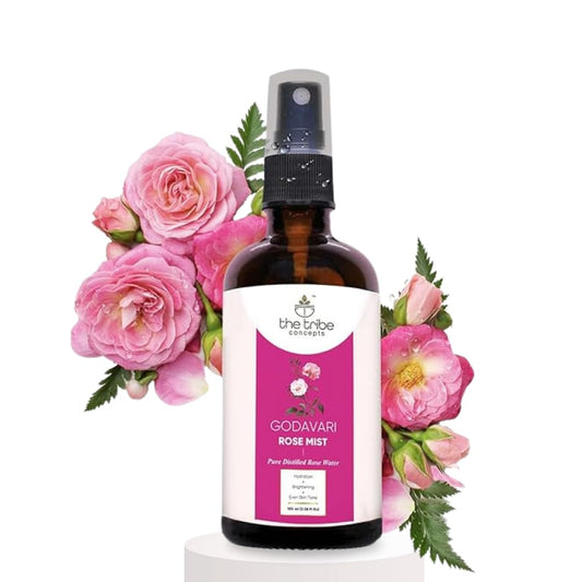 The Tribe Concepts Godavari Rose Mist Face Toner, Pure Distilled Rose Water for Hydration, Brightening Even Skin Tone - 100 ml Pack of 1 Standard