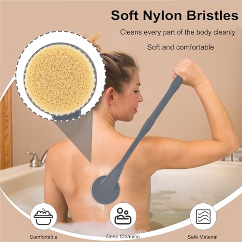 Back Scrubber for Shower,20.5" Long Handle Shower Brush for Body for Deep Clean,Back Brush for Shower for Men Women(Grey)