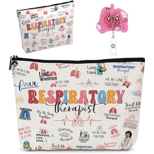 Respiratory Therapist Gifts for Women - Funny Respiratory Therapist Badge Reel, Makeup Bag, RT RRT Gifts for Pulmonary Care Doctor Nurse Graduation Christmas Retirement Present