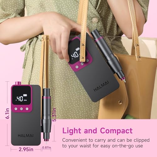 Electric Nail Drill Professional, Portable Nail File for Acrylic Gel Nails, Cordless Rechargeable Ultra Power Nail Drill Kit 40000RPM, HMC320 Salon-Grade Efile Nail Machine (Dark Grey)