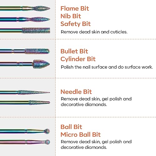 Modelones 24 Pcs Nail Drill Bit Set, 3/32¡± Ceramic Diamond Carbide Nail Drill Bits, Acrylic Gel Nail Bit Kit, Cuticle Remover Bits for Acrylic Gel Dip Powder Nail Manicure Pedicure