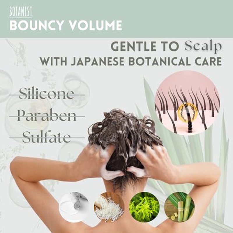 BOTANIST Hair Thickening Shampoo and Conditioner, Curly Hair Shampoo and Conditioner Set for Women & Men with Keratin, Collagen, Honey& Jojoba, Volumizing Shampoo from Japan 31.7 Fl Oz BOUNCY VOLUME