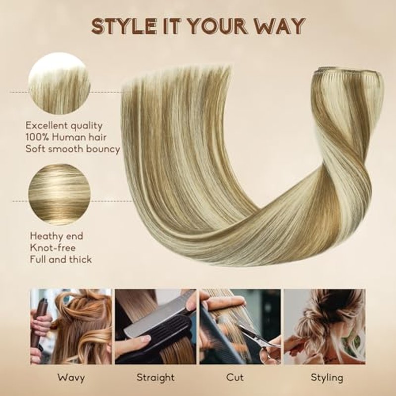 Clip in Hair Extensions Real Human Hair 24Inch 8pcs 120g Seamless Balayage Blonde Hair Extensions Clip Ins Double Weft Light Blonde Highlight Golden Blonde Invisible Straight Remy Human Hair for Women