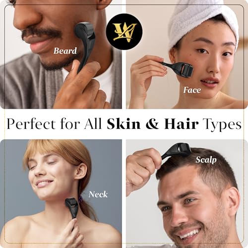 Derma Roller for Skin, Hair & Beard ? Women and Men Titanium Microneedling Roller for Face & Scalp, Safe & Easy to Use - Jet Black