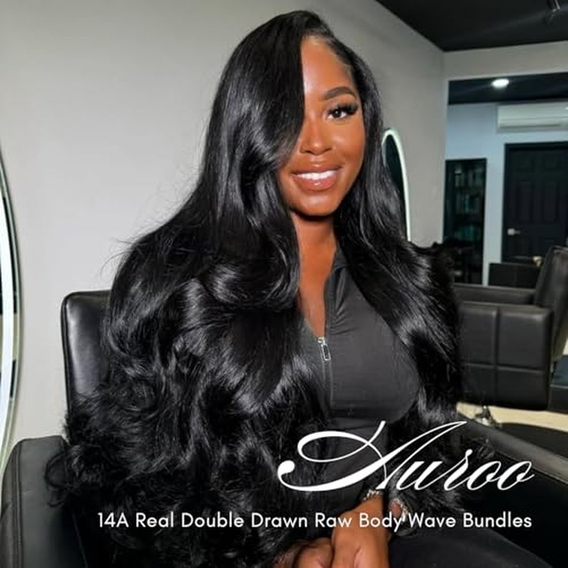 14A Raw Bundles Human Hair Body Wave, 100% Indian Virgin Raw Hair Bundles Wavy Long Lifespan No Shedding Double Drawn Premium Full-Bodied Quality Quick Weaves #Natural Black (14 14 14 Inch)