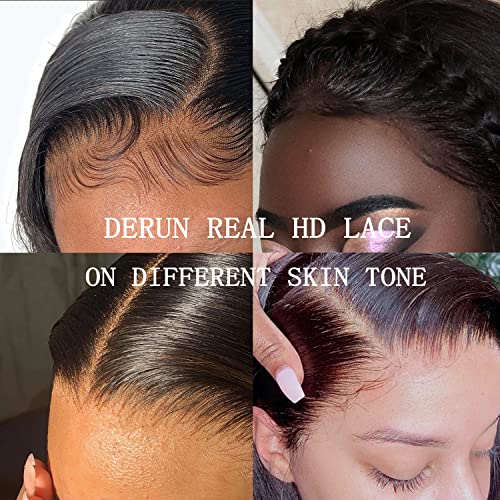 Derun 4x4 Real HD Lace Closure Wigs Human Hair 180% Density 0.1MM Ultra-thin Invisible Lace Front Body Wave Vivid Hairline Bleached Knots and Elastic Band Glueless Wig for Women (22 Inch, 4¡¿4 BW)