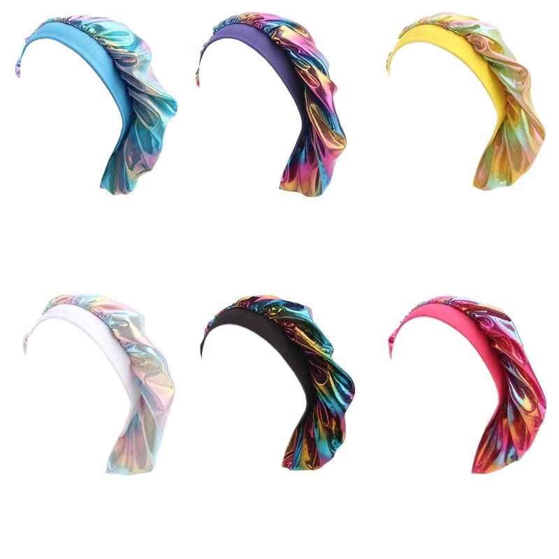 Satin Sleep Cap Satin Bonnet Night Head Cover Sleeping Soft Hair Turbans for Women and Girls (D-Holographic 6PK)