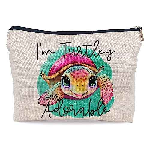 Cute Ocean Animal Sea Turtle I'm Turtley Adorable Cosmetic Bag Decorative Women's Makeup Bag Zipper Pouch Travel Toiletry,Gifts for Sea Turtle Lovers Teen Girls