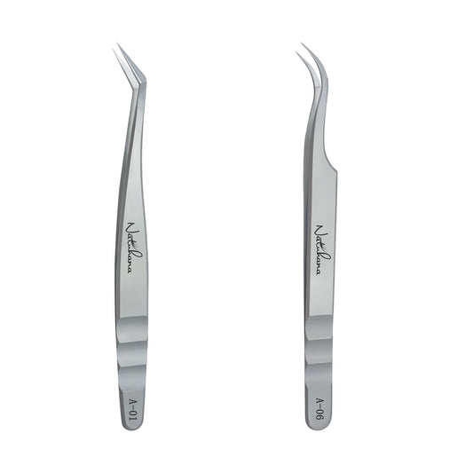 Natuhana High Precision Lash Tweezers for Individual and Volume Eyelash Extensions Premium Stainless Steel Curved Fiber Tip Professional Isolation Tweezer