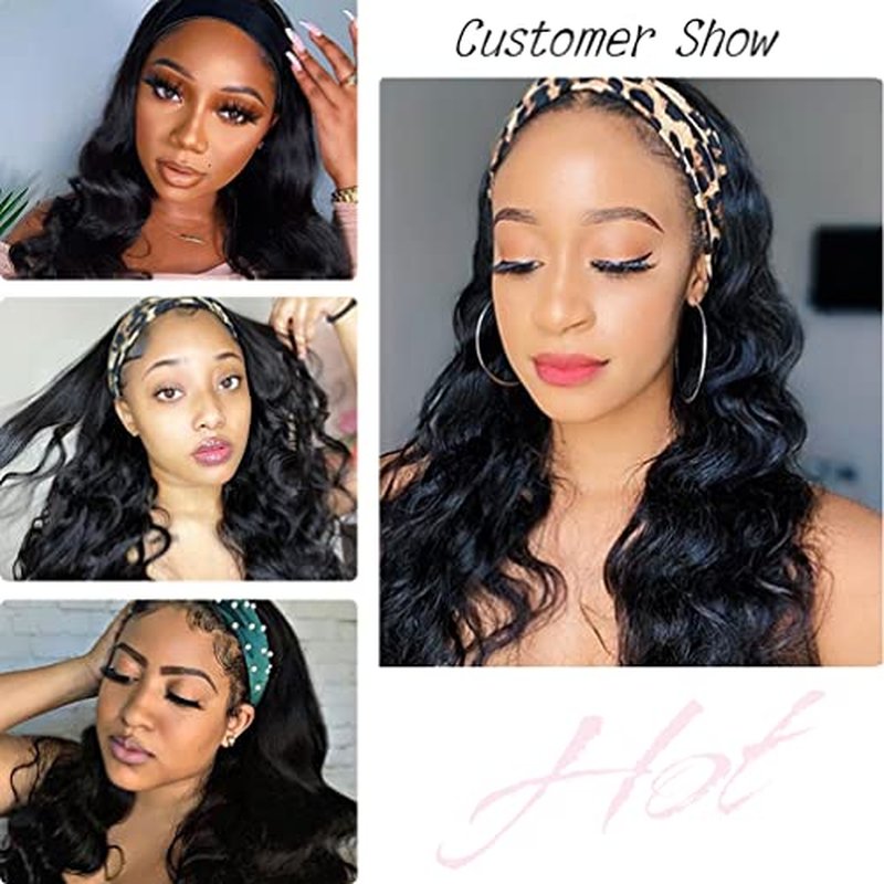 higher Body Wave Headband Human Hair Wig 24 Inch Glueless None Lace Front Wig Brazilian Virgin Hair Wear and Go Wigs for Black Women 150% Density Wigs Natural Color