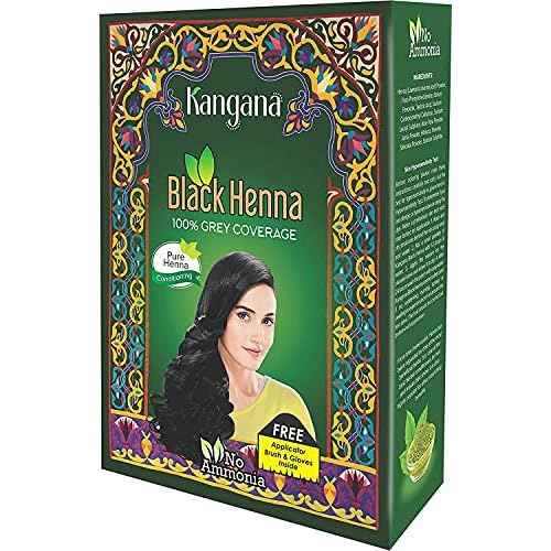 Kangana Black Henna for 100% Grey Coverage - Natural Hair Dye/Color | 6 Pouches - Total 60g (2.11 Oz)