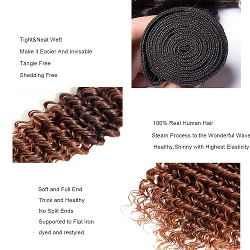 Condescension Brazilian Omber T1B/4/30 Human Hair Bundles 20 22 24 Inch Deep Wave 3 Bundles Human Hair 100% Unprocessed Remy Virgin Weave Hair for Women