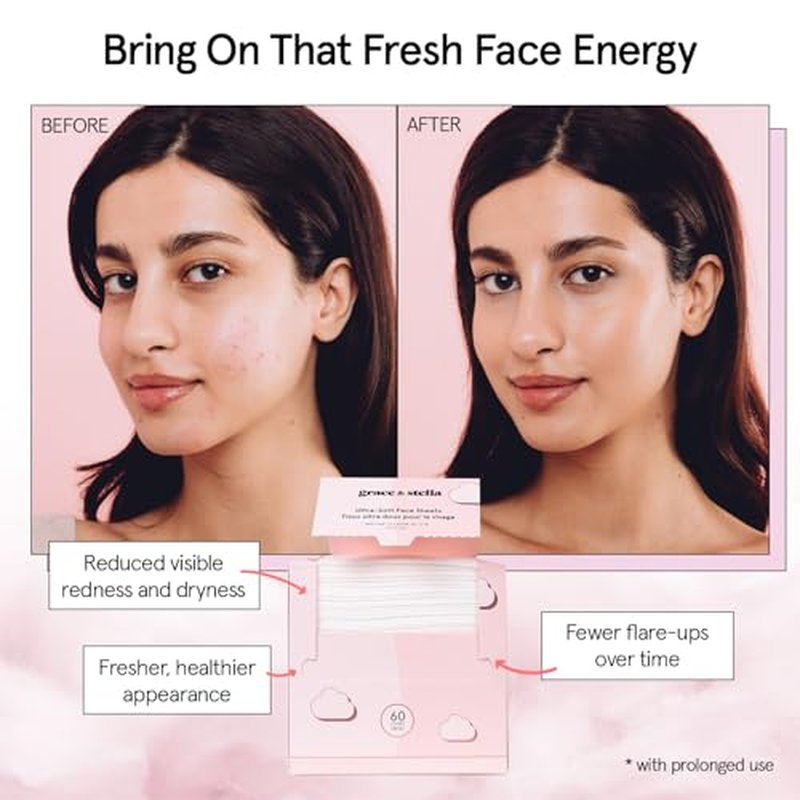grace & stella Disposable Face Towels - Ultra-Soft & Absorbent Face Wipes - XL Facial Towels for Cleansing & Makeup Removal - Thick Towelettes - Lint-Free Facial Tissue - Vegan, Plant-Based (60 Count)