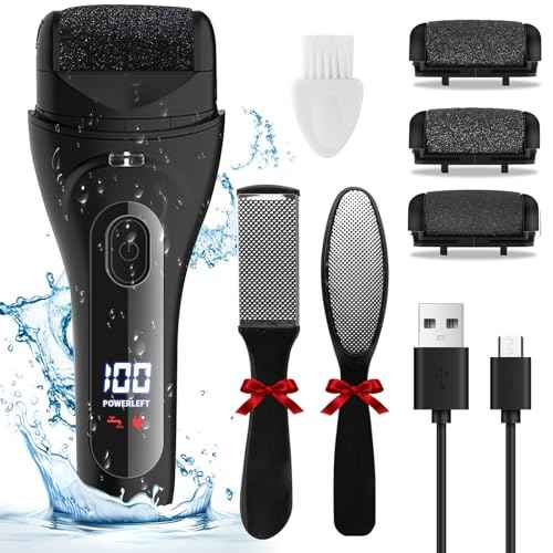 Electric Foot File Pedicure Feet Hard Skin Remover Foot Scraper Dry Dead Skin Remover Callus Exfoliator Rechargeable Feet Scrubber with 3 Replacement Rollers Foot Care Skin Removers, Black