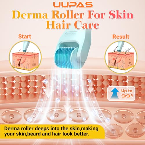 Derma Roller Set - UUPAS 10 in 1 Microneedling Roller Kit for Face, Body, Hair, Beard and Scalp - Ice Face Rollers for Women and Men with Storage Case