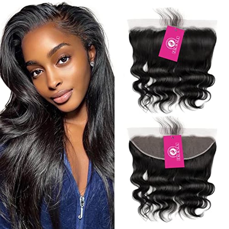Real Human Hair Ear to Ear 13x4 Body Wave Frontal Swiss Transparent Lace Pre Plucked Virgin Human Hair Frontals Bleached Knots Natural Hairline Front Piece Only 24 Inch