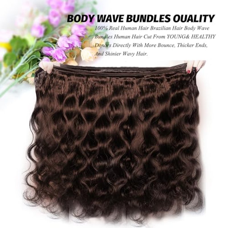 ALLRUN 18 20 22 Inch Brown Human Hair Bundles Body Wave 3 Pcs - 100% Unprocessed Brazilian Virgin Hair Extensions Chocolate Brown Bundles Human Hair 4# Color (12A)