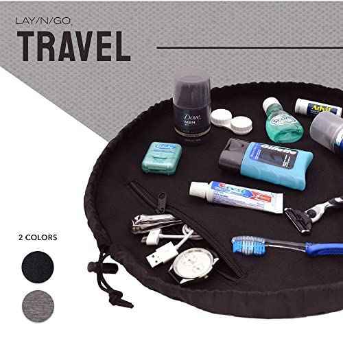 Lay-n-Go Drawstring Toiletry Bag - Water-Resistant 4-In-1 Lay Flat Toiletry Bag - Durable, Easy-To-Clean Travel - For Men & Women - Machine Washable & Compact (20", Grey)