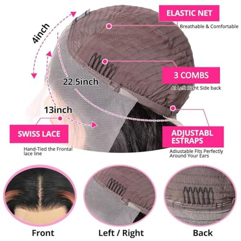 Ginger Blonde Highlight Lace Front Wigs Human Hair Skunk Stripe 13x4 Lace Frontal Wig Straight Black Ginger and Blonde Ombre Colored Wigs Glueluess Human Hair 20 Inch 180% Density Pre Plucked