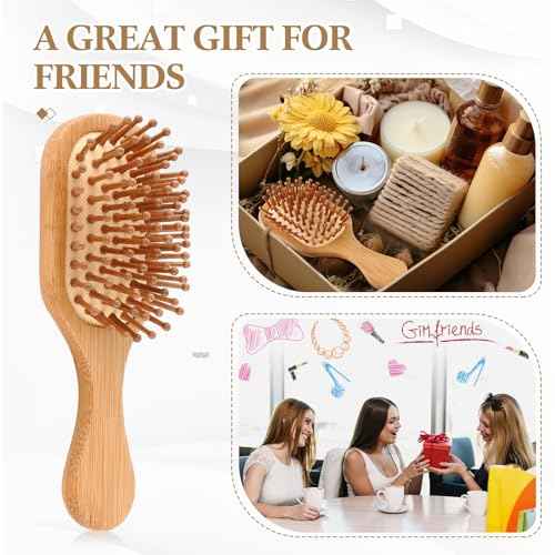 6 Pack Mini Bamboo Hair Brush Bulk Pocket Travel Small Hairbrush Long Short Wet Dry Hair Scalp Massage Gifts for Wedding Bridesmaid Party Favors for Women Men (Square)