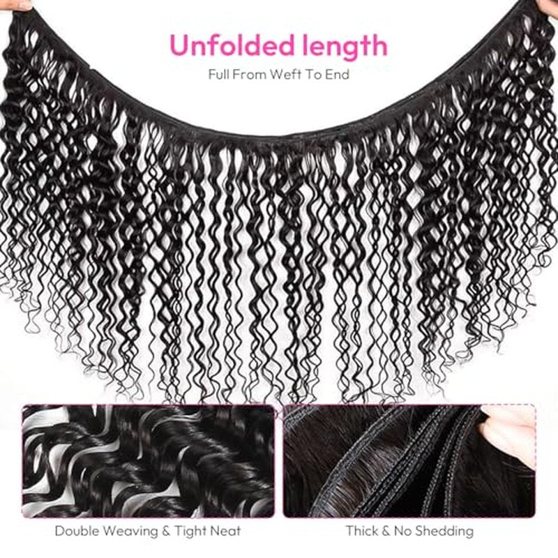 Bundles Human Hair Deep Wave 18 20 22Inch 12A Deep Curly Bundles Human Hair Extensions 100% Unprocessed 3 Bundle Brazilian Virgin Human Hair Extensions Wet and Wavy Double Weft Bundles Natural