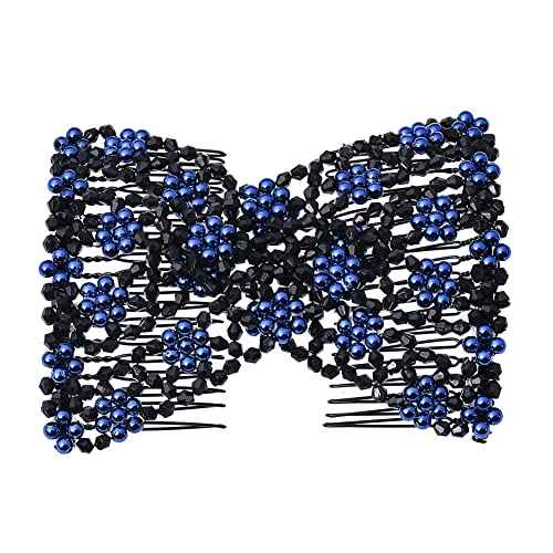 Ruihfas 12 PCS Magic Hair Side Combs Beaded Stretch Double Hair Side Combs Clips Bun Maker Hair Pins Hair Accessories for Women Curly Thick Wavy Hair Ponytail (Random Styles and Colors)