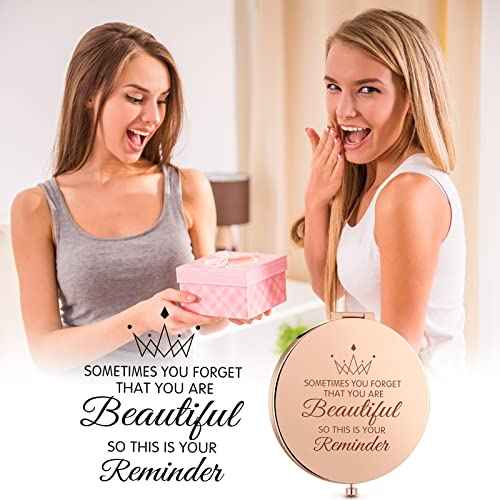 Roowest 16 Pack Metal Rhinestone Compact Mirror Bulk for Women Inspirational Rose Gold Magnifying Pocket Mirrors for Purses Women Girls Events Wedding Bridal Shower Favors