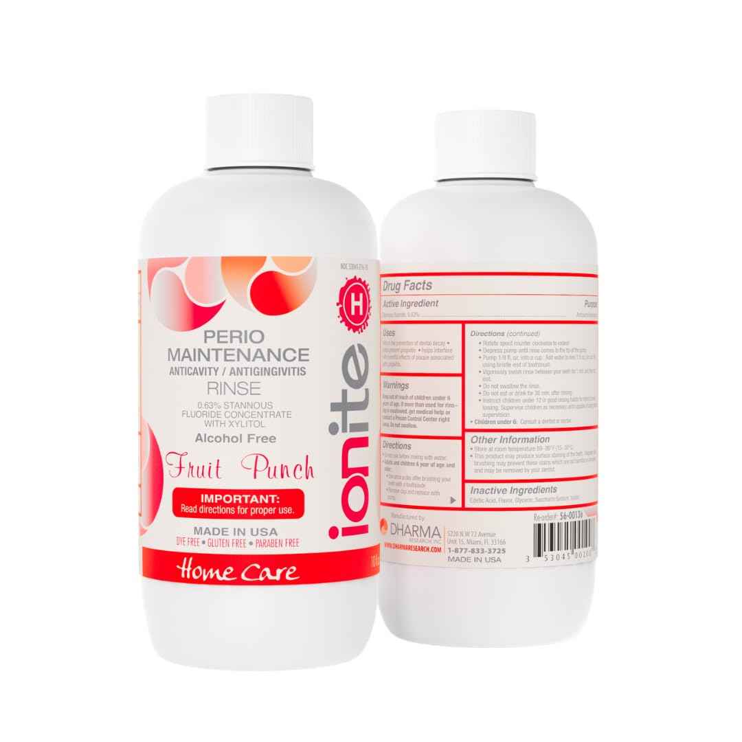 Ionite-H Home Care 0.63% Stannous Fluoride Perio Maintenance Rinse Mouthwash - with Mixing Cup/Shaker and Dispensing Pump (10 Fl oz, FruitPunch)