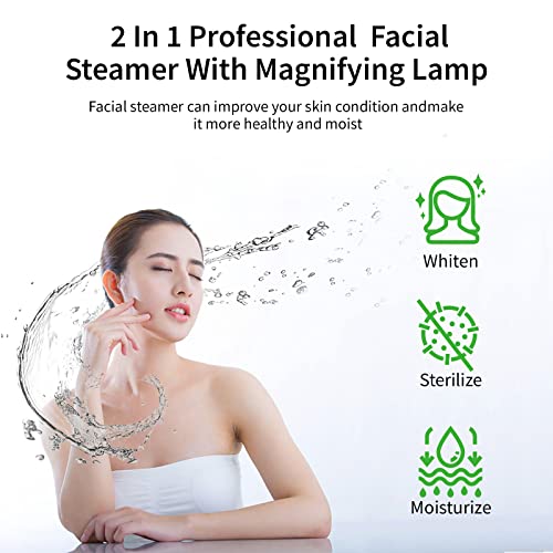 Winado 2 in 1 Facial Steamer with 5X Magnification Light, Deep Cleaning for Personal Skin Care, Beautician Steamer Professional Humidifier Facial Spa Mist Steam for Home & Beauty Salon, White