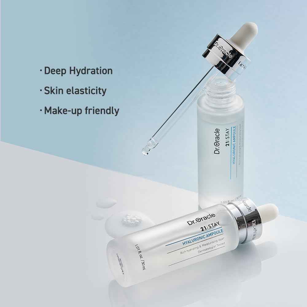 DR.ORACLE Ampoule Hyaluronic Acid Serum for Face Korean Skin Care - Moisturizer Essence Anti-Aging Serum, Intense Hydration Moisturizing K Beauty (0.57o.z), Dermatologist Tested, Clinical Care
