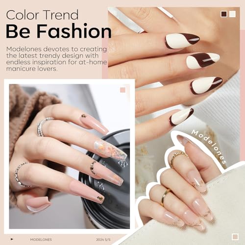 modelones Nude Gel Nail Polish Set -6 Colors Neutral Milky White Pink Brown Gel Polish Kit Skin Tones Soak Off Nail Kit Manicure DIY at Home Nail Art Salon Gift