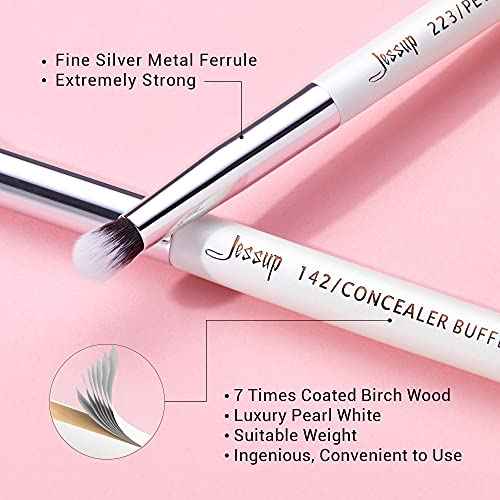 Jessup Small Eye Makeup Brush Set Professional 15pcs White/Silver Premium Natural-synthetic Eye Shadow Blending Concealer Eye & Brow Liner Brushes, T237