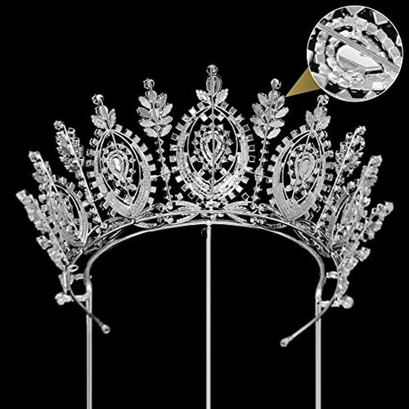 QXMYOO Tall Royal Queen Crown Cubic Zirconia Gold Silver Large Wedding Tiara for Bride Prom Quinceanera Pageant Princess Headpieces Birthday Party CZ Bridal Hair Accessories