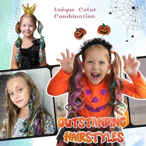 Colored Hair Extensions for Kids, Curly Hair Extensions Clip ins, Little Girl Hairpieces for Birthday Party, Festival, Goodie Bags, 14 PCS